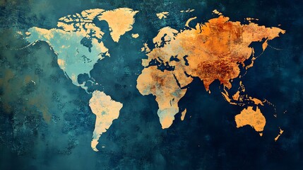 An overhead view of a flat world map with vibrant colors and clear demarcation of continents, ideal for presentations and reports