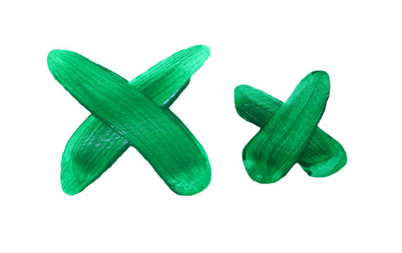 Artistic representation of the letters X and x painted in vibrant green with transparent image of PNG format extension.