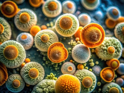 Close-up of mould spores under microscope revealing intricate details and unique structures of fungi