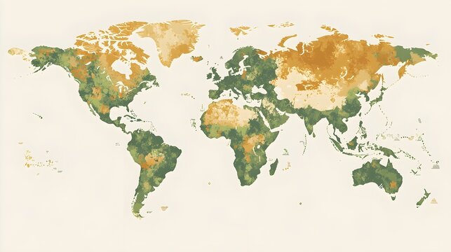 Fototapeta A detailed vector illustration of a world map featuring realistic topography and natural elements, set against a light solid color background