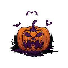 Illustration drawing scary face halloween pumpkin vector