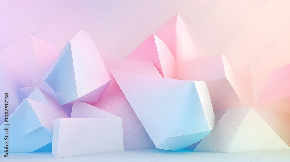 Wall mural abstract geometric shapes in a soft gradient of pastel colors, creating a serene and calming 3d effe