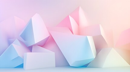 Abstract geometric shapes in a soft gradient of pastel colors, creating a serene and calming 3D effect against a light solid background