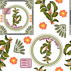 Jambu Amazônia Brazil tropical palm leaf flower geometric ornament pattern seamless illustration watercolor vector