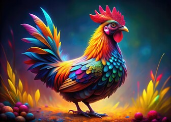 Fototapeta premium Colorful Artistic Representation of a Bird Chicken in a Playful and Creative Style for Decor