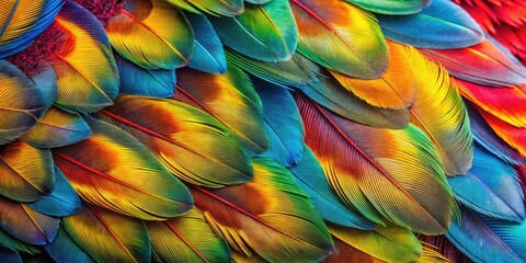 Obraz premium Colorful bird feathers showcasing intricate patterns and textures in a vibrant natural setting