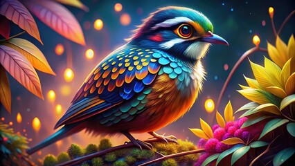 Obraz premium Colorful Bird Illustration with Intricate Details and Vibrant Colors on a Soft Background Design
