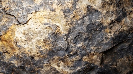 A close-up of a rough stone surface showcasing intricate textures and natural imperfections, perfect for background use