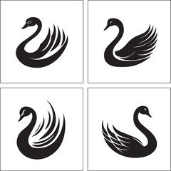 A black and white duck silhouette design