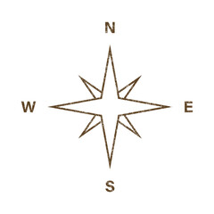 Vector Vintage Wind Rose Symbol, Compass Icon Closeup, Isolated