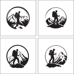 A man in front of mountain - Hiking silhouette design