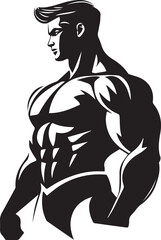 A black and white bodybuilder silhouette design