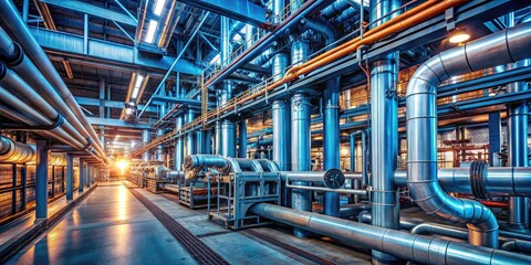 Complex Pipeline Infrastructure in a Large Industrial Workshop of a Manufacturing Plant Facility