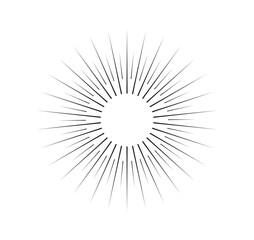 Obraz premium Geometric sun ray. Sunbeam and sunshine, sunburst. Minimalist creativity and art. Circle with radial lines. Graphic element for website. Linear vector illustration