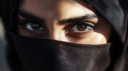 Naklejka premium Close-up of a Woman's Eye Covered by a Black Veil