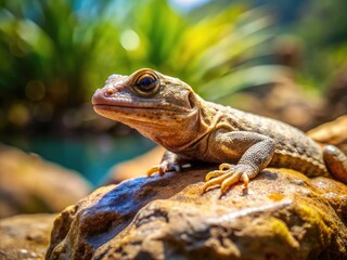 Obraz premium Ctenodactylus Gundi Relaxing on a Rock in Its Natural Habitat Surrounded by a Rocky Terrain