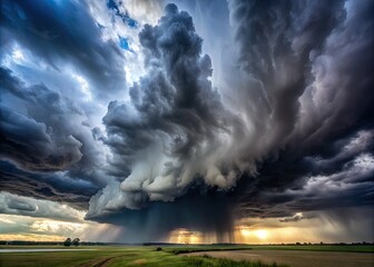 Dark Cloudscape Featuring Stormy Clouds and Rain Overcast Sky Creating a Dramatic Atmospheric Scene