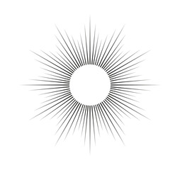 Geometric sun ray. Sunbeam and sunshine, sunburst. Minimalist creativity and artwork. Social media sticker. Bursting and blast. Linear vector illustration