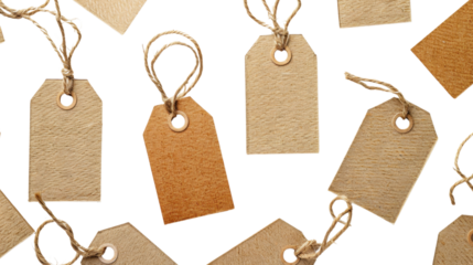 Holiday gift tags with string on white background