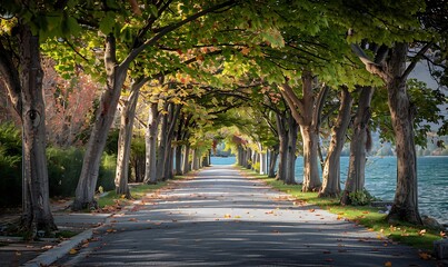 Fototapeta premium Avenue of trees at Lake Como, Lombardy, Italy