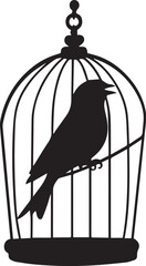 Silhouette of a canary singing in a cage, bird in cage vector