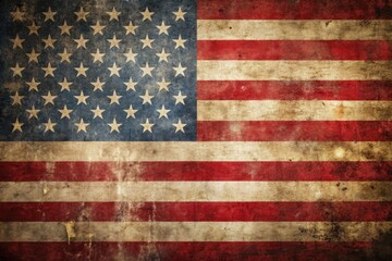 Distressed American Flag with Grunge Texture for Patriotic Themes and Vintage Style Backgrounds