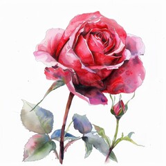 Watercolor Illustration of a Red Rose Bloom