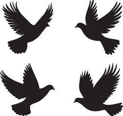 Fototapeta premium Silhouette of a dove, flying away, set of silhouettes of birds
