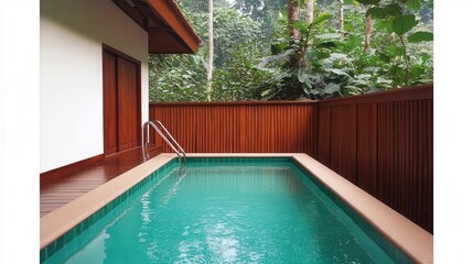 Private Jungle Villa Pool with Wooden Deck and Fence