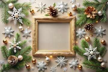 Elegant Art Winter Christmas Frame with Snowflakes and Holiday Elements for Seasonal Decorations