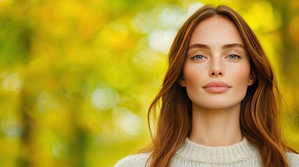 Beautiful Woman with Long Hair in Autumnal Setting