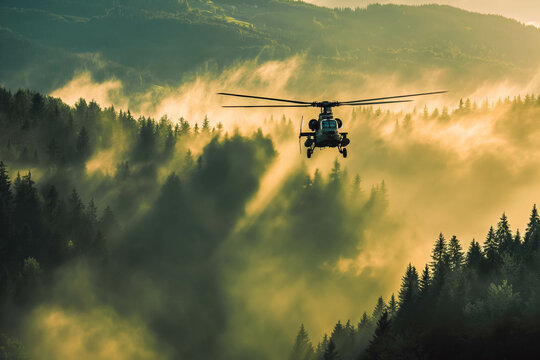 German attack helicopter flies over german landscape