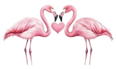 Fototapeta premium Elegant Watercolor Flamingos Forming a Heart Shape
