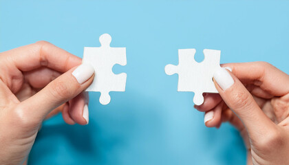 People holds in hand a jigsaw puzzle. Business solutions, success and strategy.
