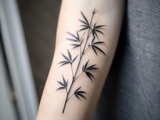 Elegant Minimalist Bamboo Tattoo Design on Skin in Black Ink - Simple Nature-Inspired Artwork
