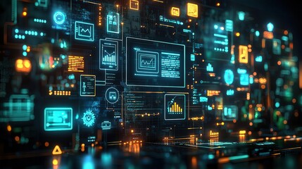 Fototapeta premium Futuristic Digital Data Interface with Graphs and Charts