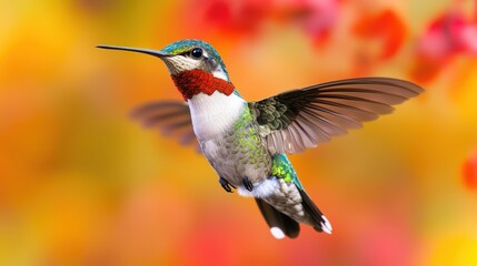 Obraz premium Hummingbird in Flight with Colorful Background Nature Photography