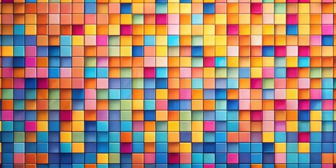 Fototapeta premium A vibrant and colorful mosaic of square tiles, each with a unique hue, creating a mesmerizing and dynamic geometric pattern.