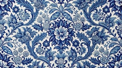 Elegant Vintage Blue and White Pattern for Textile Design, Wallpaper, and Home Decor Inspiration