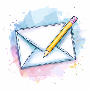  A pencil drawing on an envelope, a vectorized illustration, white background, watercolor-style, simple design, a cute depiction.