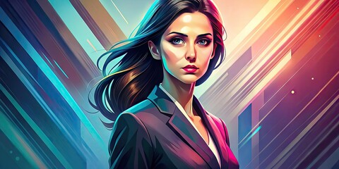 Elegant Woman Vector Illustration with Modern Style, Standing Confidently Against a Vivid Background