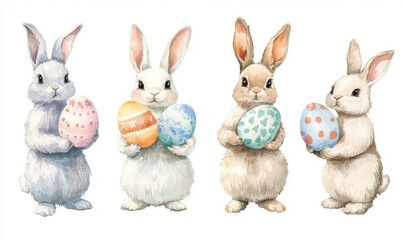 Obraz premium Fluffy Bunnies Holding Colorful Easter Eggs