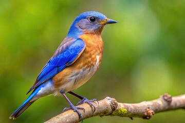 Fototapeta premium Female Bluebird Perched on a Branch Showcasing Its Unique Colors and Distinctive Features