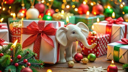 Festive White Elephant Gift Exchange with Colorful Wrapped Presents and Holiday Decorations Displayed