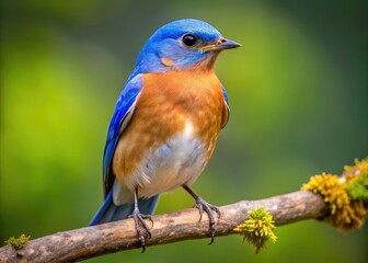 Fierce Bluebird Perched on a Branch with an Intense Gaze in a Natural Outdoor Environment