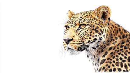 Obraz premium Close-up pencil drawing of leopard, panthera pardus, looking to the side.