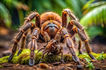 Goliath Bird Eating Spider Consuming Prey in Natural Habitat, Showcasing its Unique Feeding Behavior