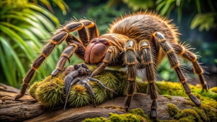 Goliath Bird-Eating Tarantula in Natural Habitat Showcasing Unique Predator-Prey Interaction