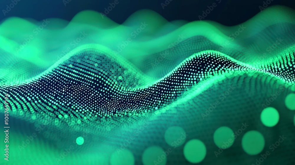 Poster emerald connection, a vibrant deep green backdrop featuring intricate patterns of connecting dots, e