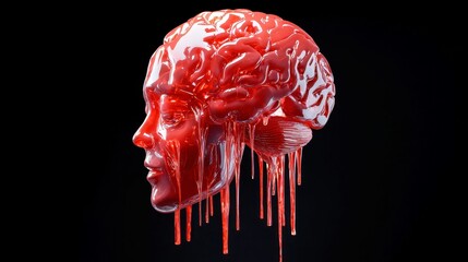 Melting Mindscape, an imaginative representation of cognitive overload, depicting a brain dissolving under the weight of stress and chaotic thoughts, exploring mental strain.